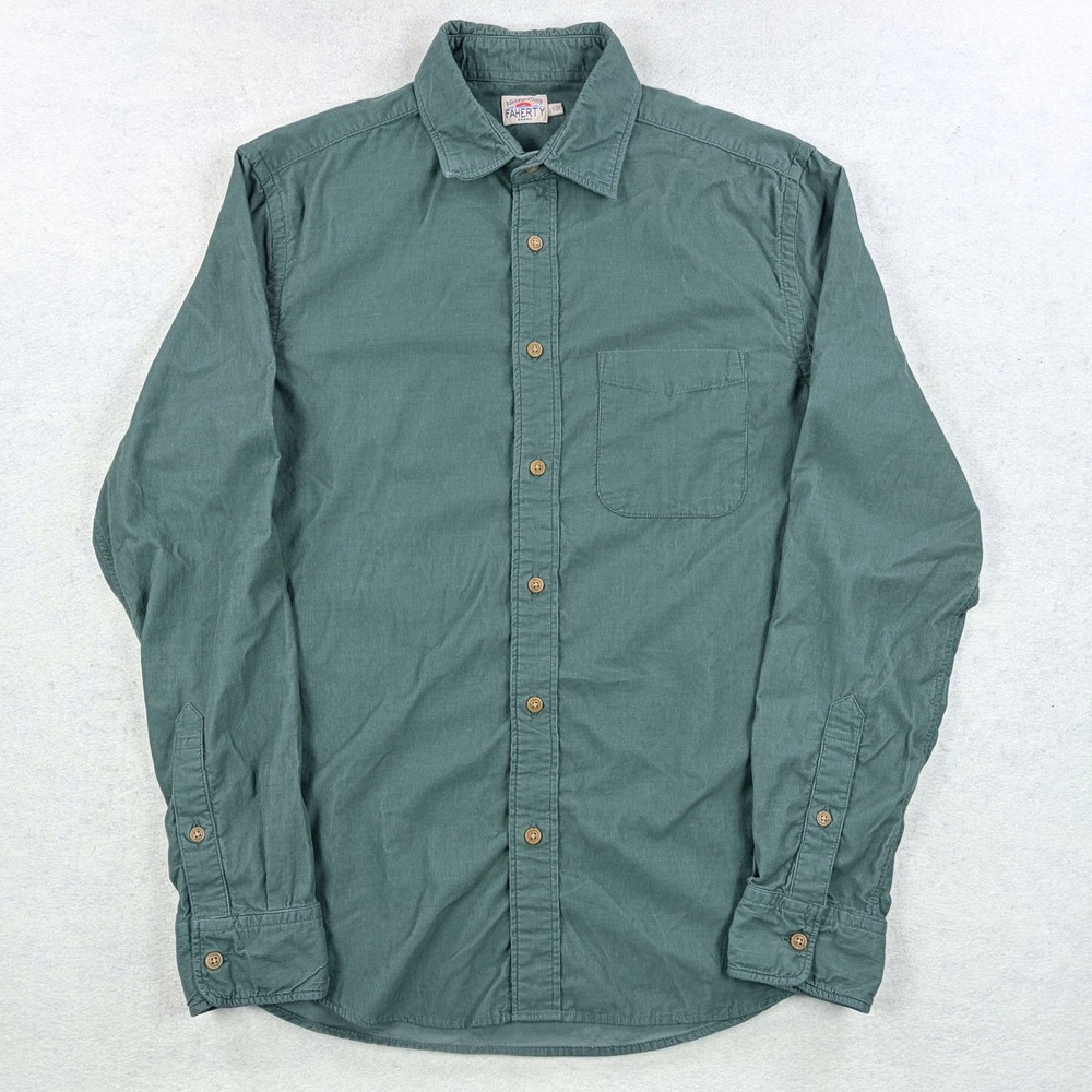 Faherty Mens S Sage Green Cotton Corduroy Long Sleeve Button Down Shirt Pocket